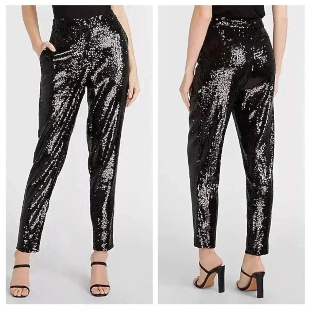 NWT Express Black High Rise Sequin Ankle Pants Size 16